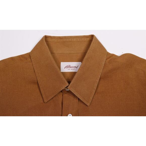 Brioni Golden Brown 100% Linen Button-Up Casual Shirt Men's Large - Picture 5 of 6